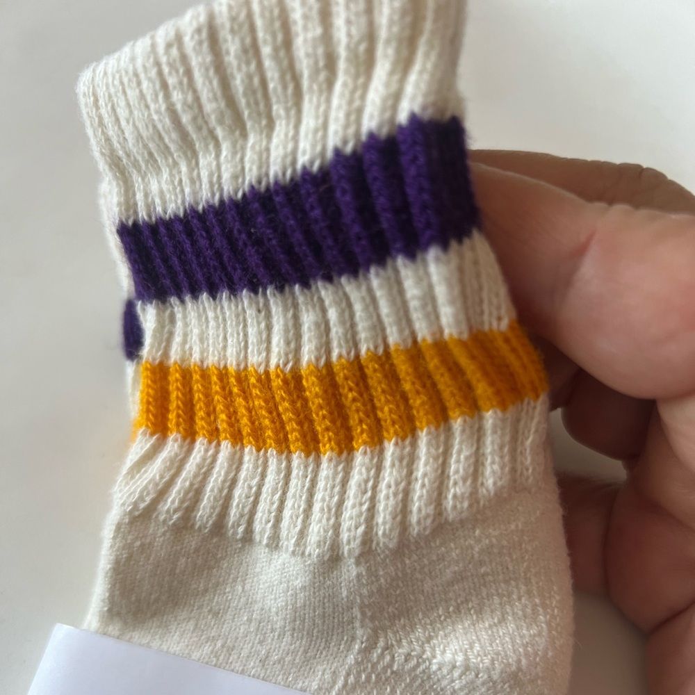 AMERICAN TRENCH RETRO QUARTER CREW SOCKS PURPLE GOLD STRIPE UNISEX OS NWT